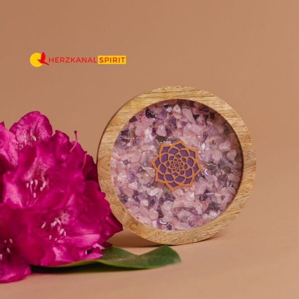Mangoholz-Untersetzer mit Kupfer-Lotus und Halbedelsteinen – Bild 6