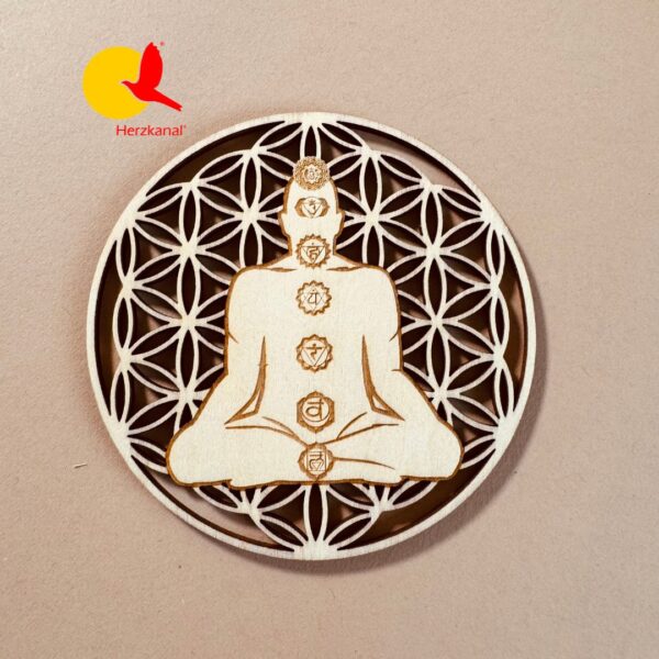 Holzplatte Meditation Chakren Blume des Lebens