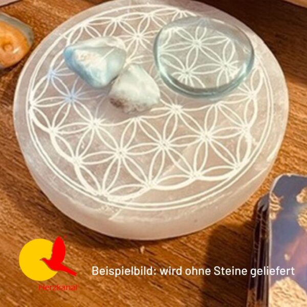 Selenit Ladeplatte – Blume des Lebens Gravur | Kristalle reinigen & aufladen – Bild 4