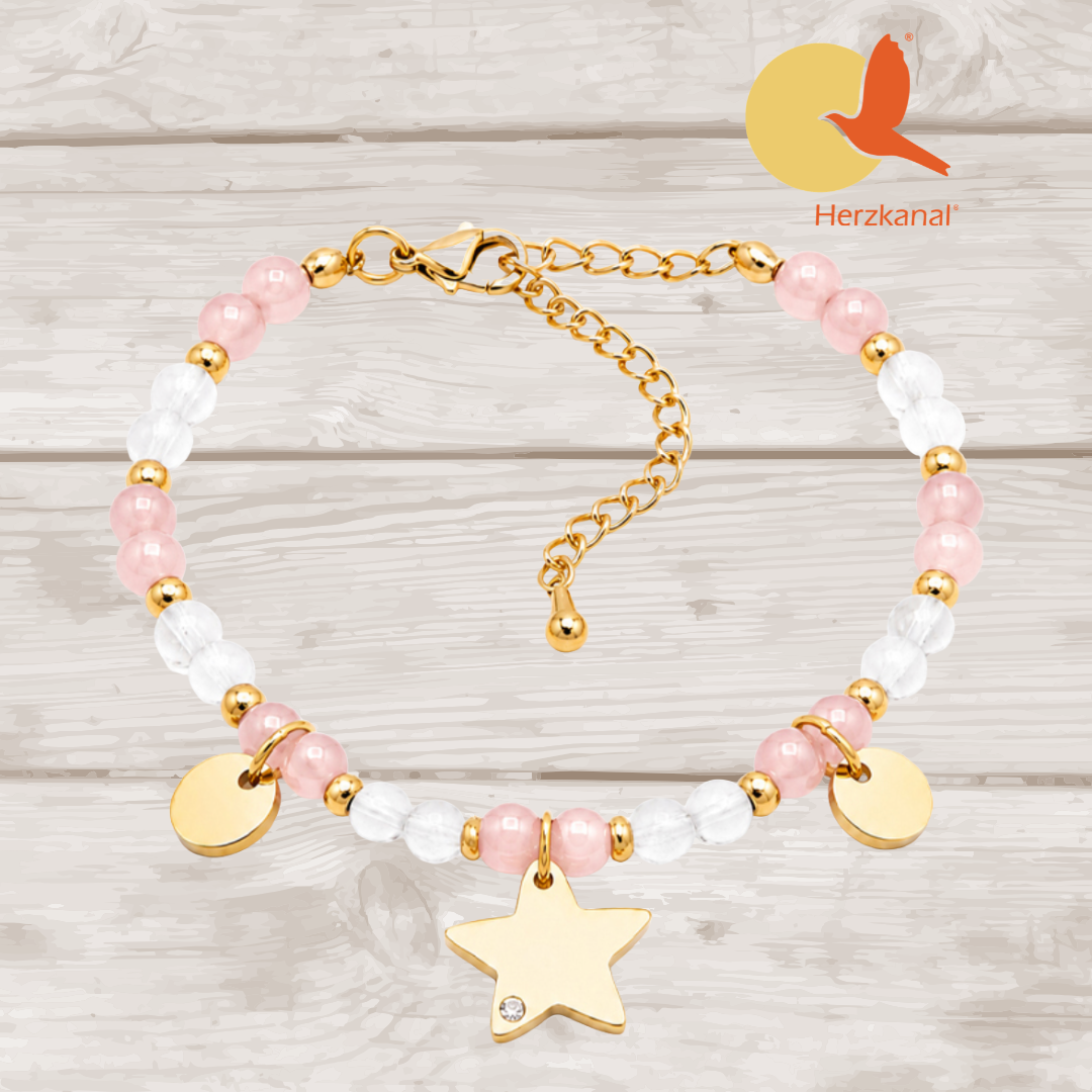 Rosenquarz & Bergkristall Armband vergoldet – Herzensklarheit & Vertrauen